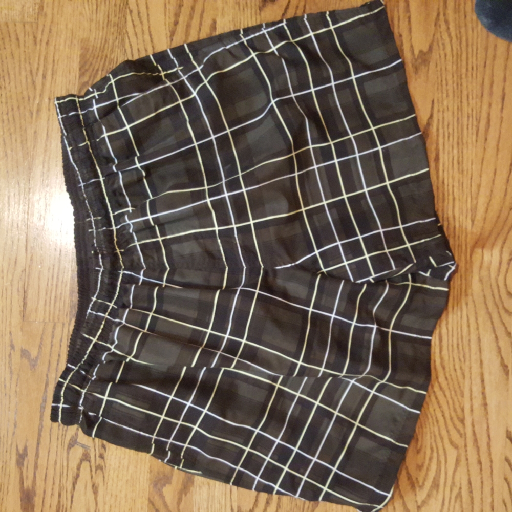 Faded glory men's swim trunks size large 36-38 brown plaid New wout tags
